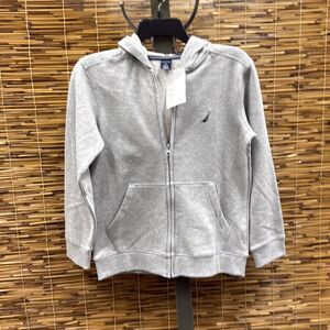 Nautica Boys Zip up Gray Hoodie Sweatshirt Signature Logo Design Size M 10/12
